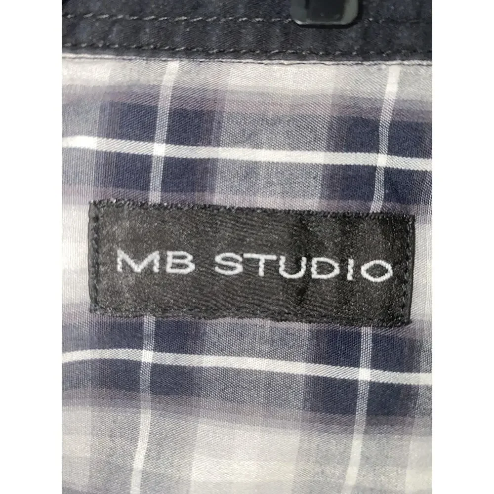 MB Studio Shirt Mens XL Blue Plaid Long Sleeve Button Up Cotton Blend Casual